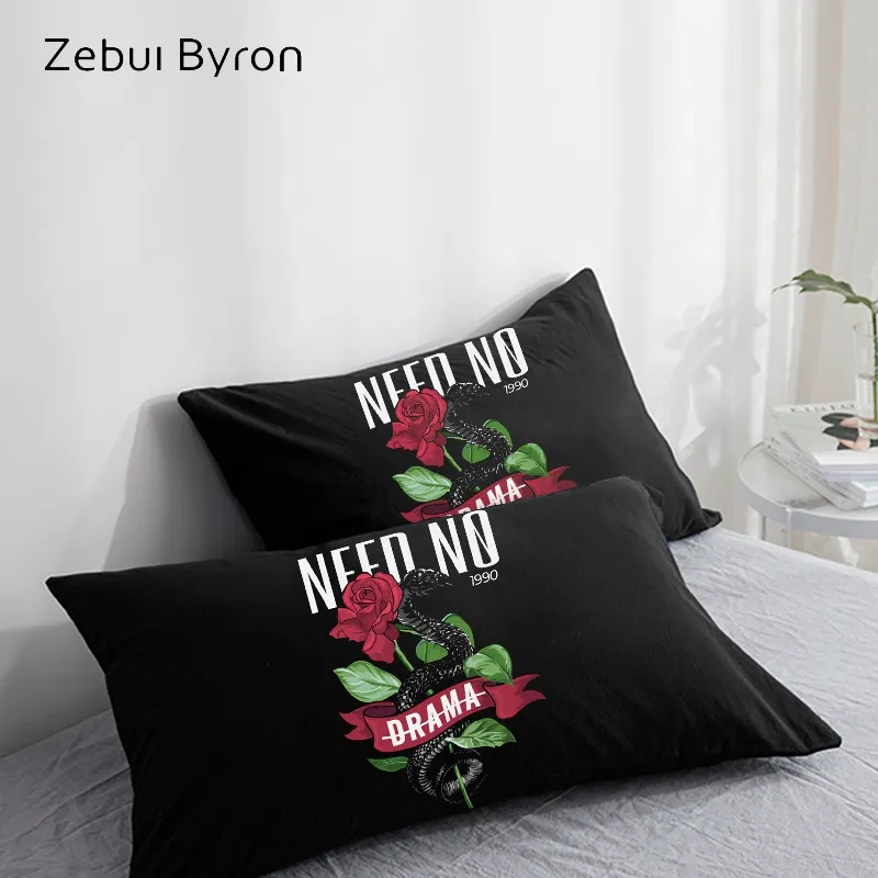 Poduszka poduszki 3D HD Pillowcase niestandardowe/50x70/50x75/50x80/70x70 dekoracyjna osłona poduszki, pościel czarna róża żmii, drop statek