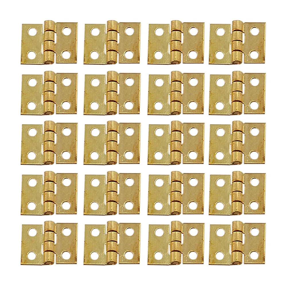 50st Tiny Golden Mini Small Metal gångjärn för 1/12 hus prefab miniatyrskåpsmöbler för skåp hem hårdvara