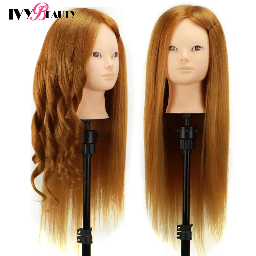 Makyaj Uygulaması için Saçlı 24inch Manken Kafası Kuaförlük Eğitimi Mannquin Head Wig Kafaları Stand Saç Modelleri