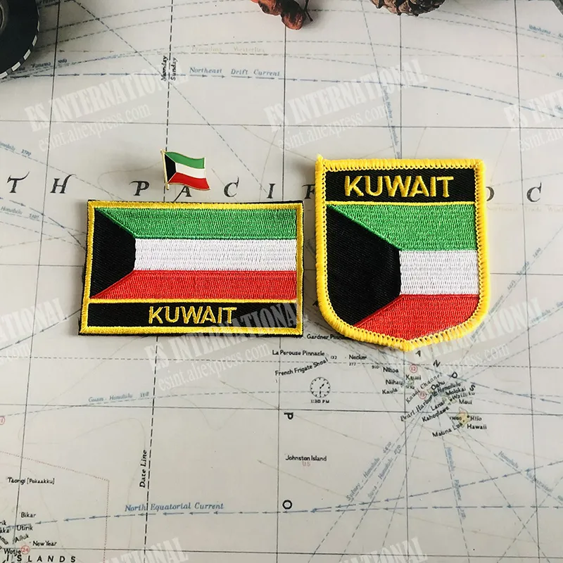 Kuwejta National Flag Haftery Patches Badge Tarcza i kwadratowy kształt jeden zestaw na dekoracji plecaka z tkaniny