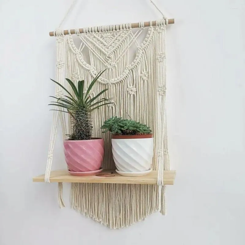 Tapestries macrame hangende planter mand wand handgemaakte plantenhanger pot tassel houten plank tapijt appartement slaapzaal kamer decoratie