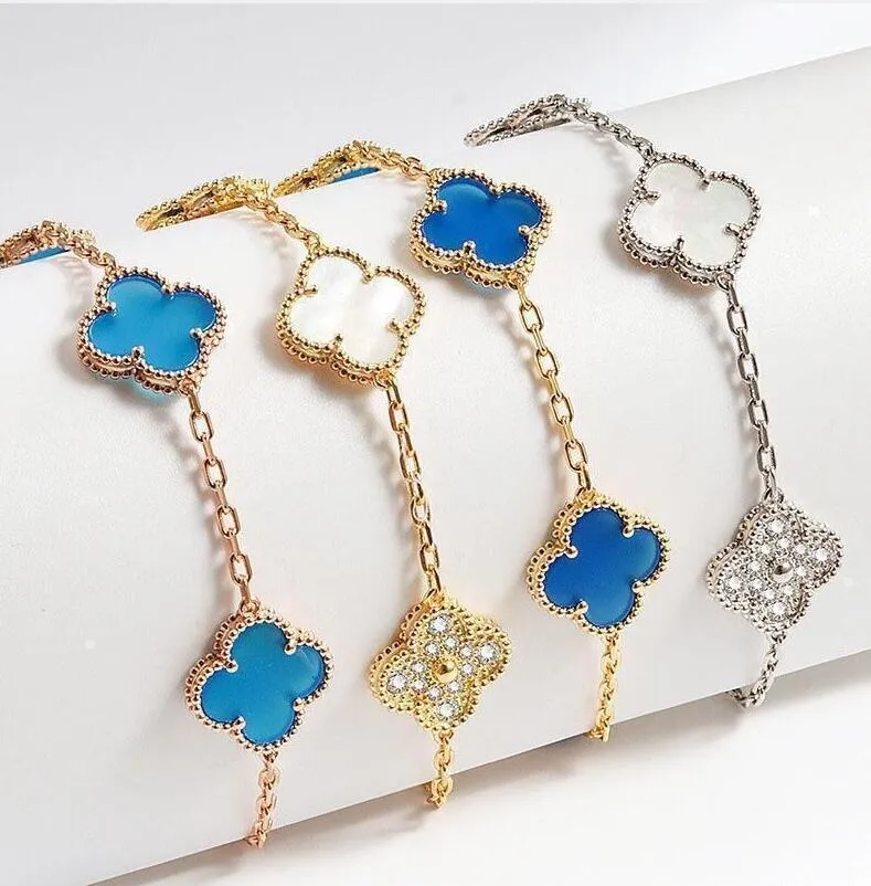 Luxury Classic 4/Four Leaf Clover Charm Bracelets Designer Chain 18K Gold Shell for Girl Wedding Mother' Day fashion Jewelry Women Gift 20 color bracelet 21cm