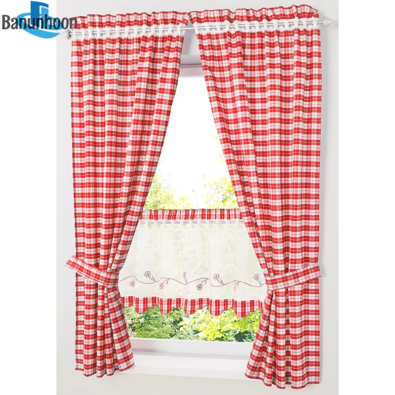 New Pastoral Blue Plaid Short Curtain for Kitchen Window Treatments Kids Room Curtains for Bedroom Living Room