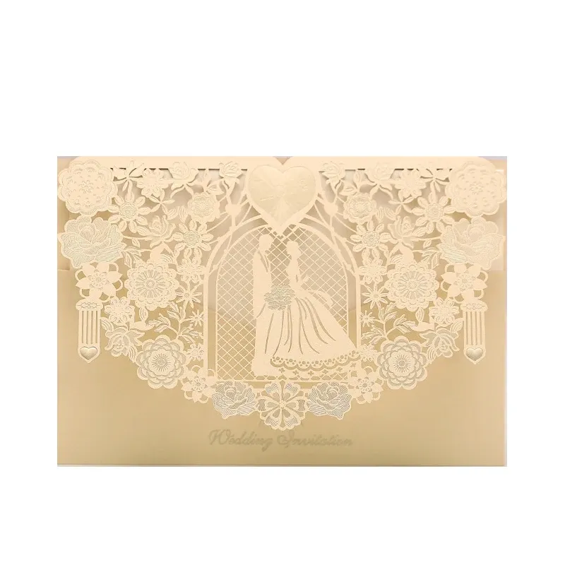 100pcs de noiva e noivo a laser Cut Invitations Cart