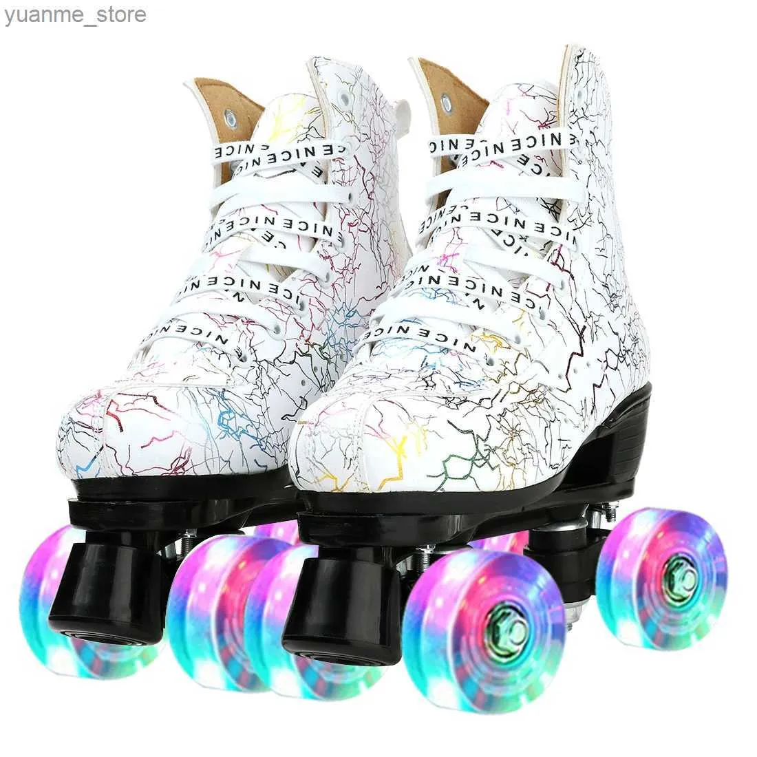 Skates à rouleaux en ligne PU Le cuir à rouleaux de patins à rouleaux avec flash pU frein de roue de mode Patines à lacet-up Double rang des femmes adultes Patins 36-45 Y240410