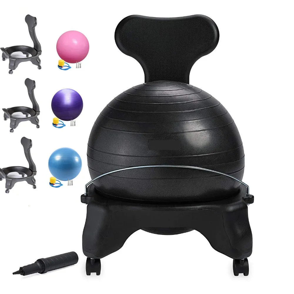 Classic Yoga Ball Chair Balance Ball Chair with Back Support Inflatable Ball Chair Exercise Guide for Home or Office Relax Chair