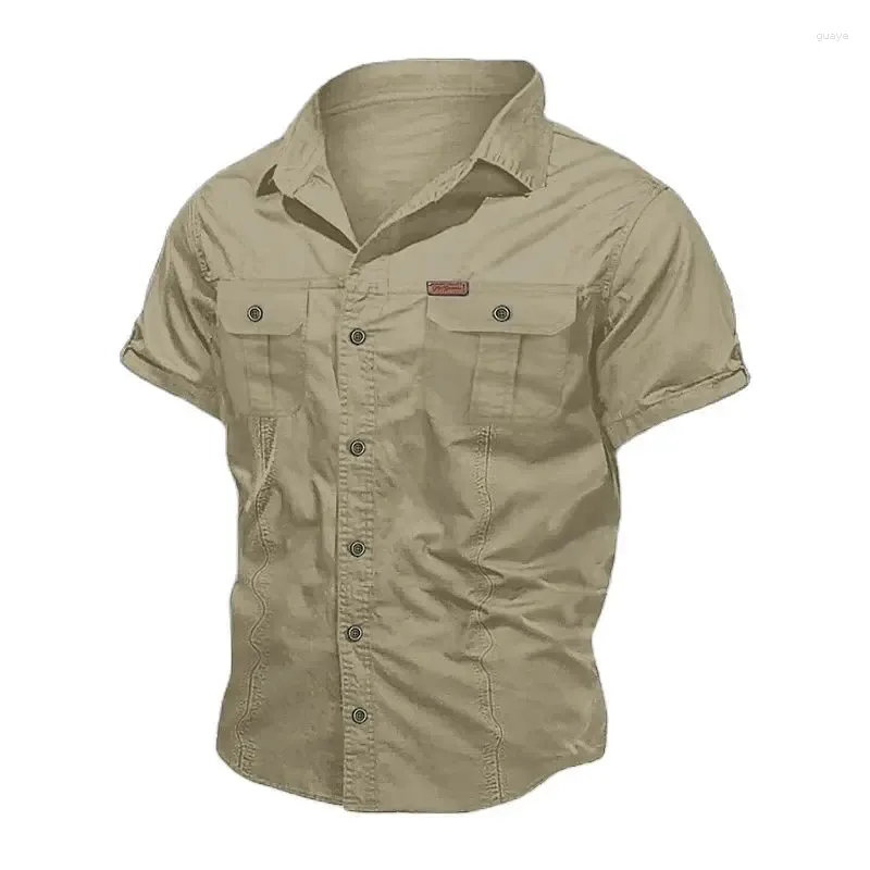 Casual shirts heren heren Militair shirt Men Mannen Korter Katoen Katoen Solid mannelijk Pocket Work Tactical Tactical