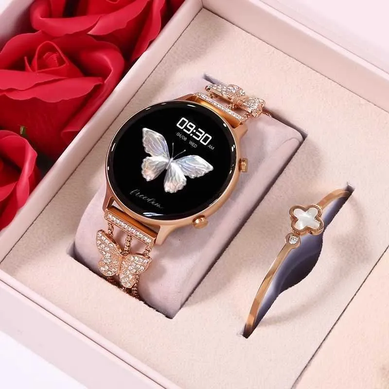 2024 New Womens Smart Watch with Diamond Butterfly Light Luxury Bluetooth Phone Voice Multi functional Sports