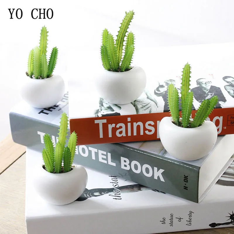 YO CHO Fridge Sticker Artificial Bouquet Flowers Succulent Plant Fridge Blackboard Magnet Magnetic Potted Plants Home Wall Decor