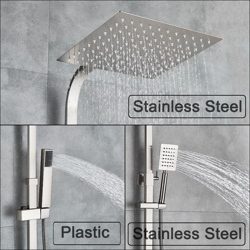 Luxury Shower Mixers Faucet Brushed Nickel Rain Shower Faucets System In-wall Square Hand Shower Mixer Tap Set