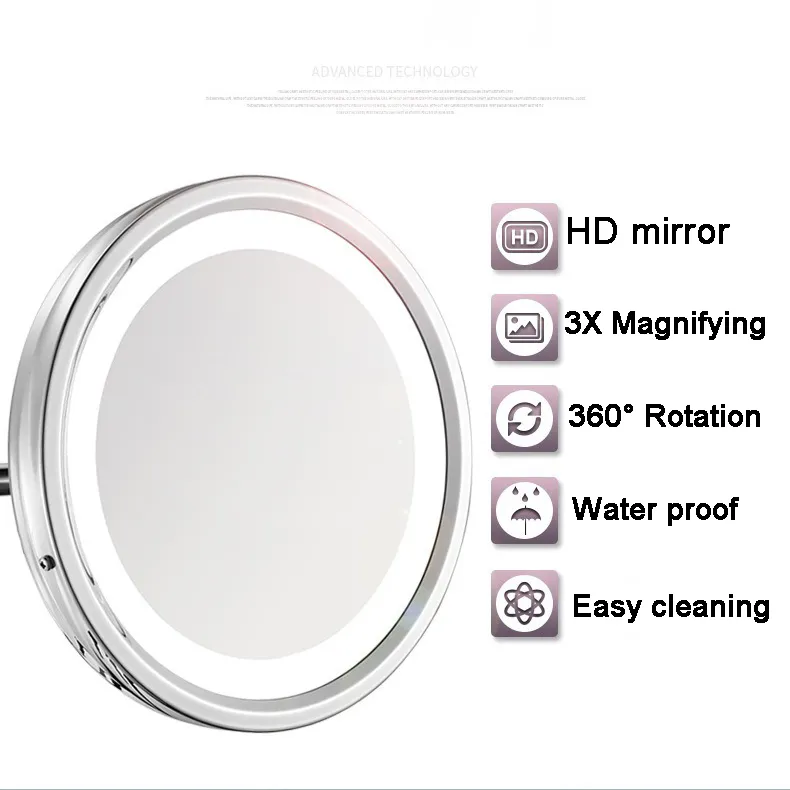 Gold LED Bathroom Makeup Mirrors Modern Equipped LED Makeup Mirror Wall Mounted Home Hotel Magnifying LED Bathroom Mirrors