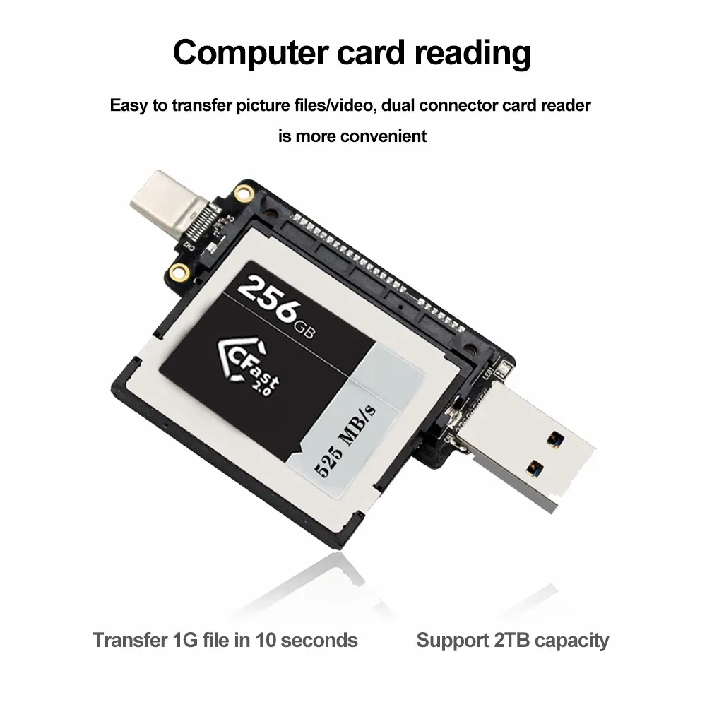 Läsare PH851 PORTABLE CFAST Memory Card USB3.1 Typec Type A+C Card Reader Support 2TB för bärbar tabellen anteckningsbok