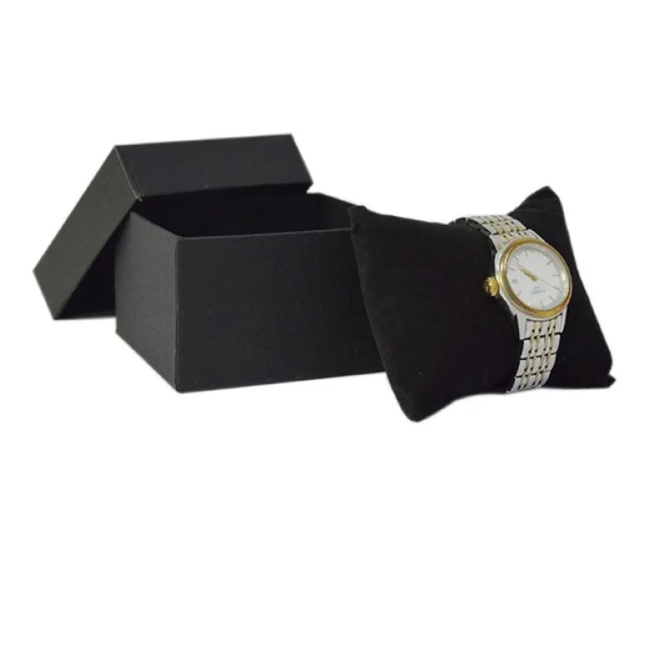 5Pcs Jewelry Packaging Cases Black Paper with Black Velvet Cushion Pillow Watch Storage Bracelet Organizer Gift Box Bangle Chain S321T