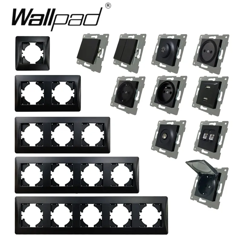 Socket francese con cabina Wallpad Matte in plastica opaca Black Eu Polonia Belgium Belgium Standard Focket a parete con tappo per polvere per scatola UE