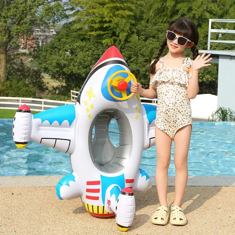 Baby Swim Ring Inflatable Toy Aircraft Shape Swimming Circle Seat Float Swimming Pool Beach Summer Water Toy For Kid Children 240328