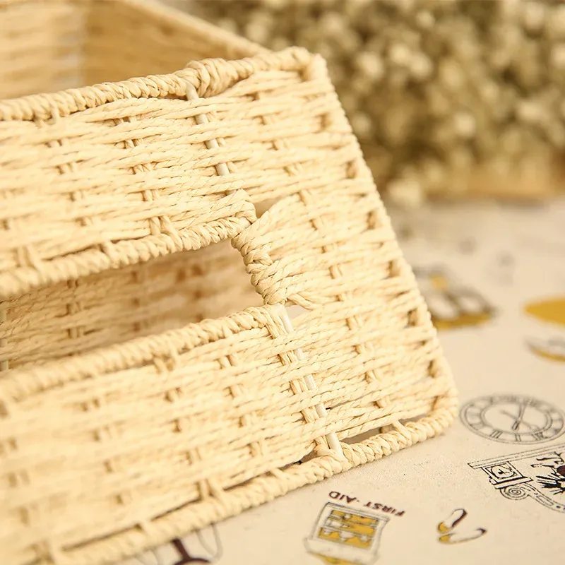 Copertina di tessuto rattan Copertura rettangolare porta tovagliolo vintage custodia per toilette Organizzatore di carta Organizzatore per auto decorazione per la casa