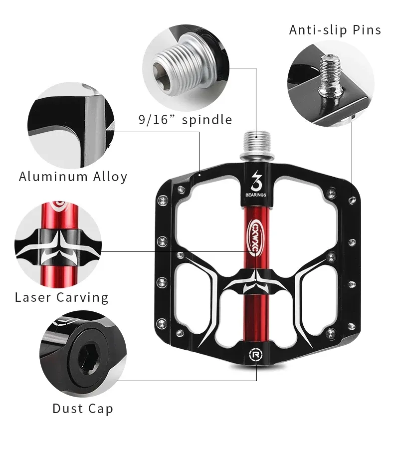CXWXC CX-V15フラットMTBロード3シールベアリング自転車ペダルマウンテンバイクペダルワイドプラットフォームペダールbicicletaアクセサリーパーツ