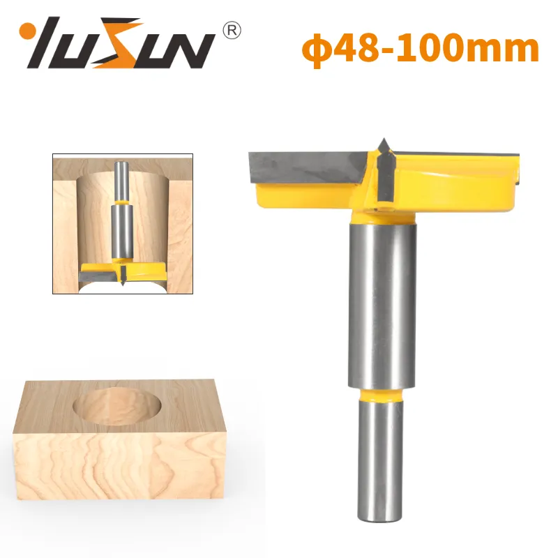 Yusun 48mm-100mm Forstner Drillビットヒンジボーリングビット2ブレード2カッタールータービットWoodworking Milling Cutter for Wood Face Mill