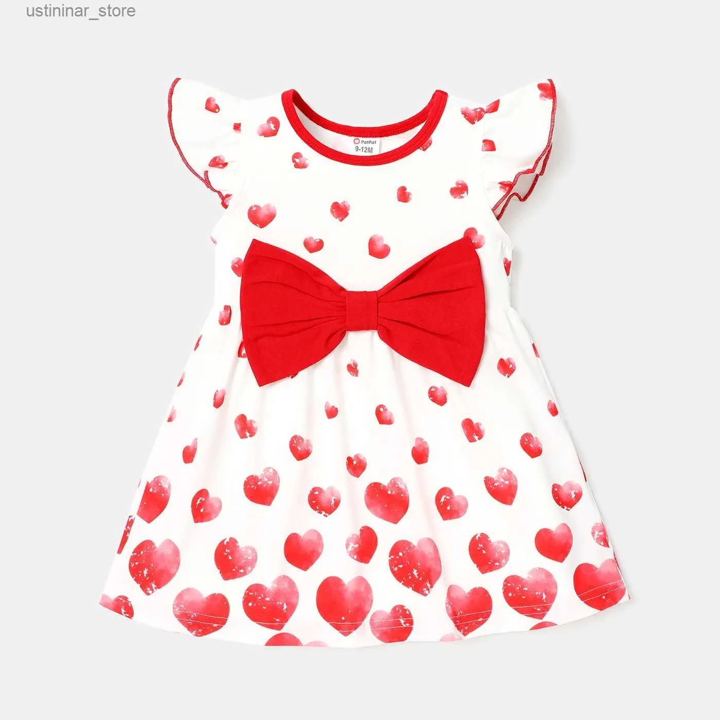 Flickans klänningar Baby Girl Allover Heart Print Flutter-Sleeve Bow Front Naia Dress L47