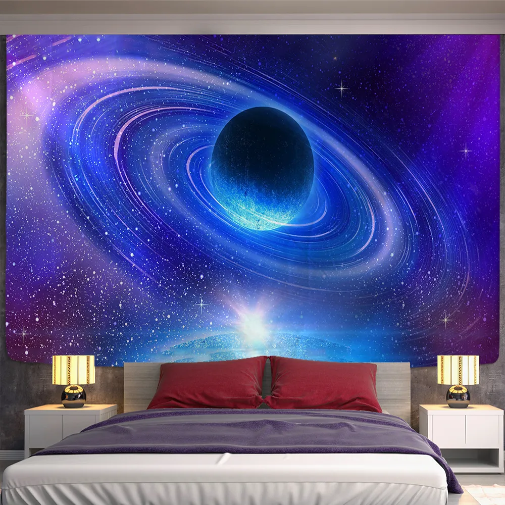 Galaxy Sky Blue Planet Satellite Wall Tapestry Hippie Retro Home Decor Mat Beach Mat Wonderful Universo