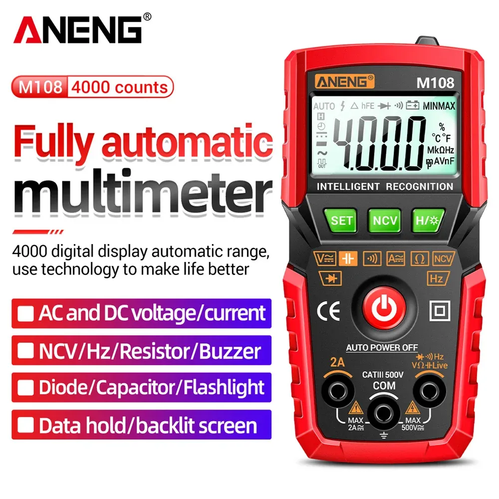 Aneng M108 Mini Digital Multimeter 4000カウントAC/DC電気機器テスターAuto Multimetro Digital Profesional Meter