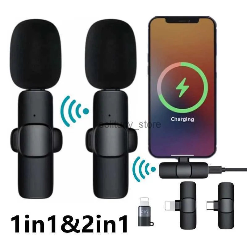 Microfones sem fio Lavalier Microfone portátil Audio e gravação de vídeo Mini Mic para iPhone Android Facebook YouTube Live Broadcast GamingQ