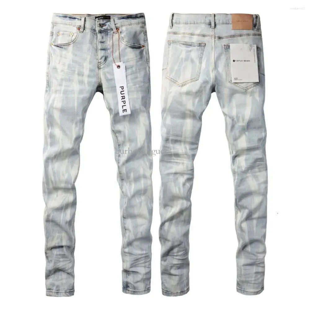 Mens Jeans Designer Purple Brand Mens Male Light Blue Y2K High Street Denim Paint Graffiti mönster skadade rippade magra byxor