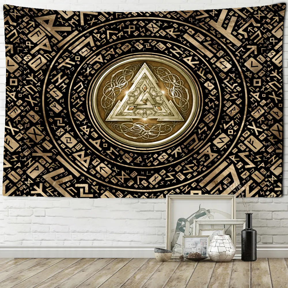 Goldgeprägter Runen Symbol Wandteppich Wand Hanging Psychedelic Hippie Tapiz Mystic Art Schlafsaal Dekor Hintergrund Tuch