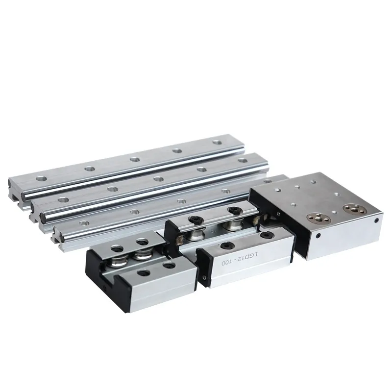 High-speed External Dual-axis Linear Guide LGD12 Slide Rail + 2 4-wheel Roller Slider Bearing Steel Optical Axis Aluminum Alloy