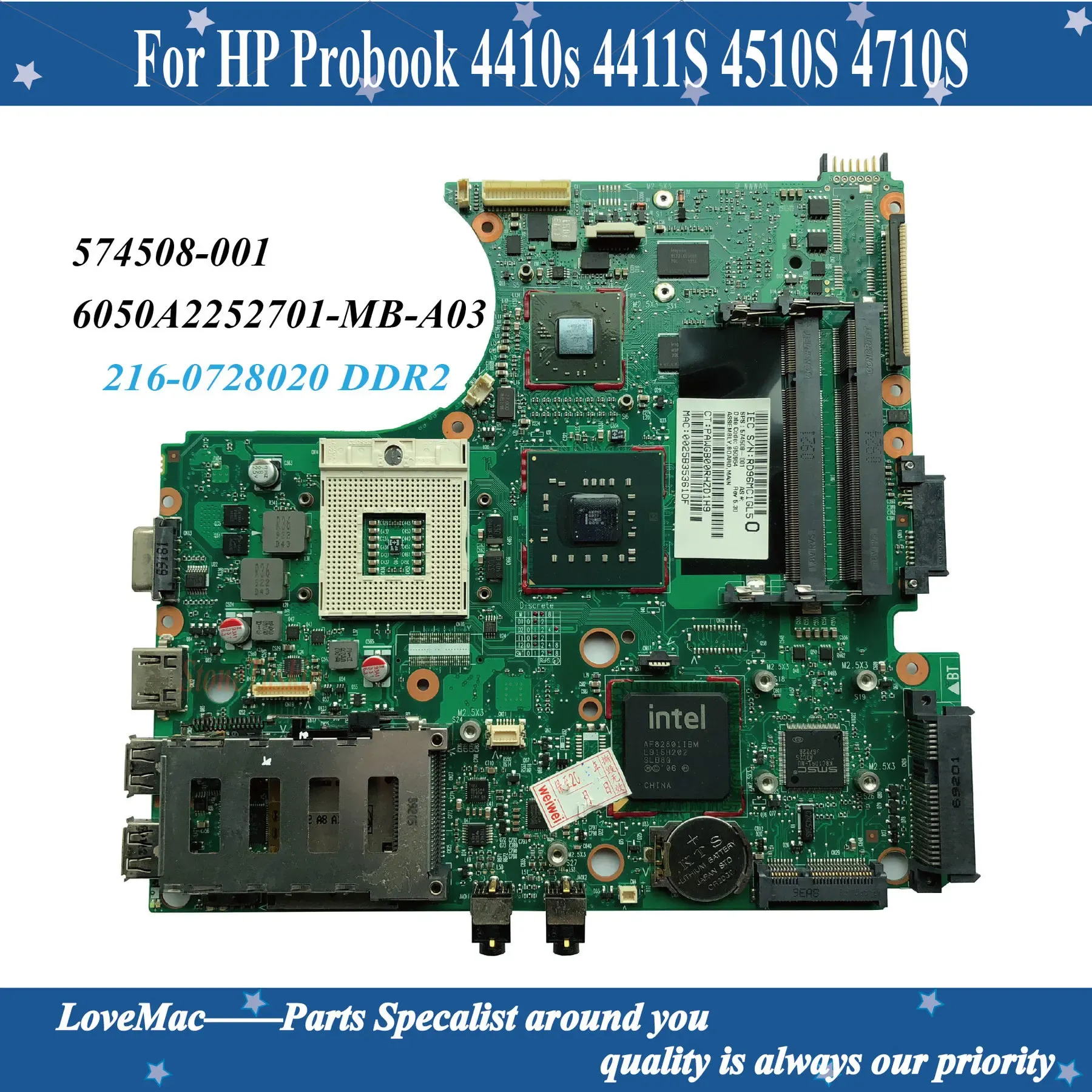 HP 4410S/4411S/4510S/4710Sラップトップマザーボード6050A22252701MBA03 2160728020 PM45 100％完全にテスト済みのマザーボードベスト値574508001