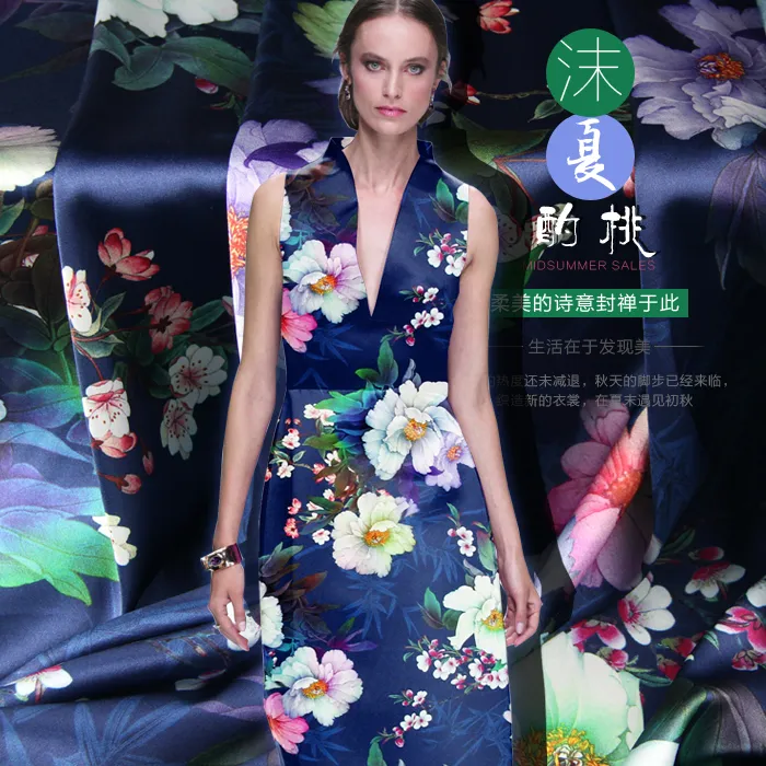 Satin de soie imprimé satin de 118 cm de largeur 19 momme 100% de matériau de couture en soie pour robe d'été