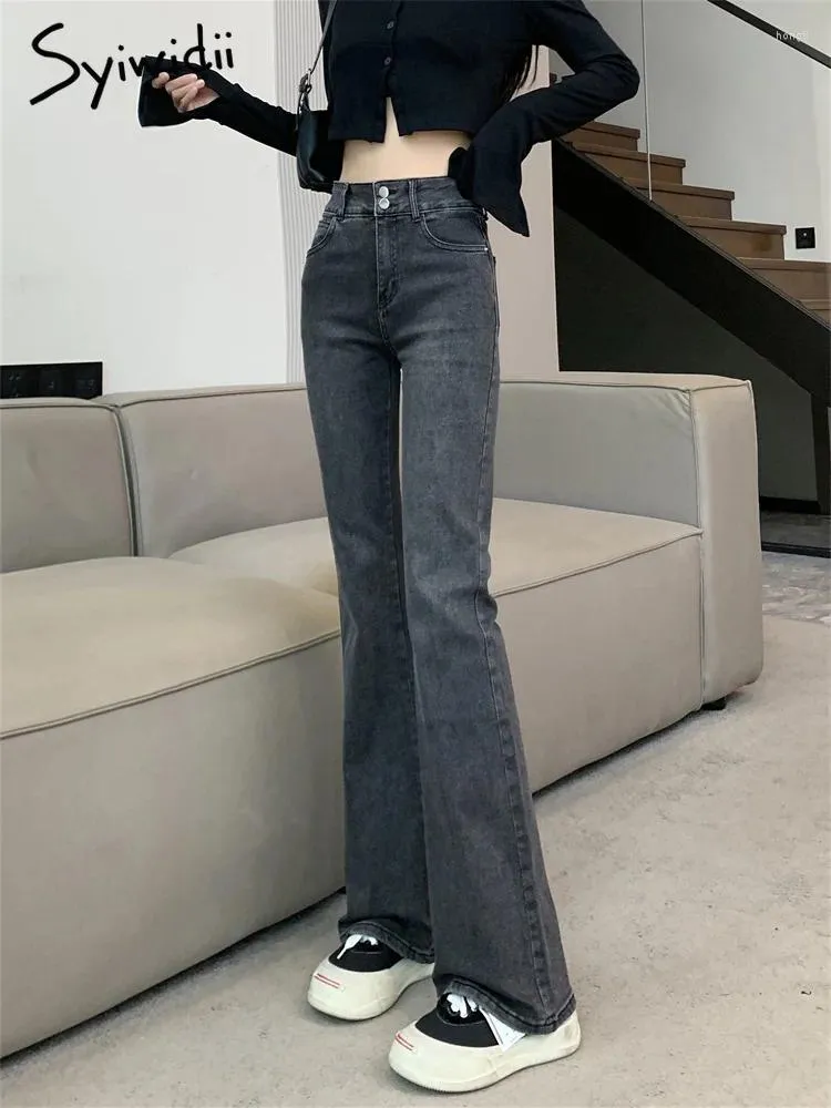 Jeans feminino syiwidii americano retrô para mulheres outono inverno 2024 moda moda solta bola dupla slim slim high wistist