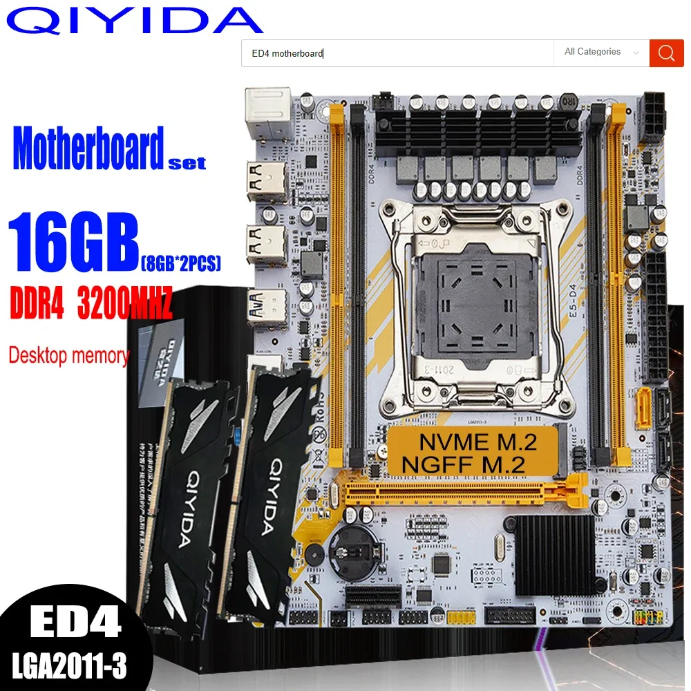 Cartes mères Qiyida x99 Kit de jeu de carte mère avec LGA20113 (2 * 8 Go) 16 Go 3200MHz DDR4 Mémoire de bureau Matx NVME M.2