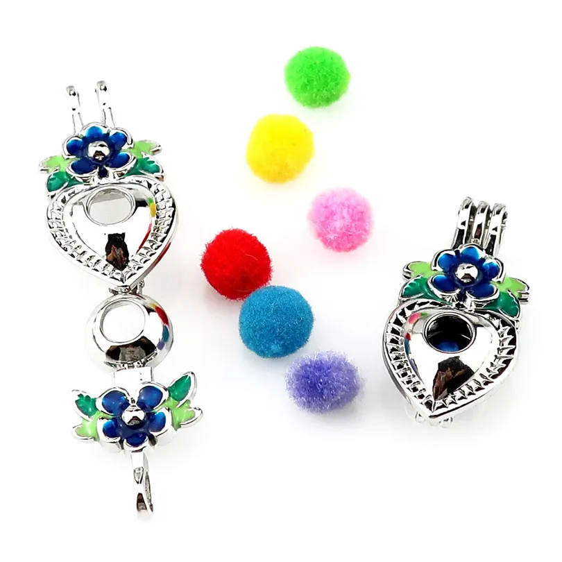 Love Heart Flower Charms Pearl Cage Larkette Aromatherapie Diffusor Anhänger für Geschenkkette Keychain DIY -Schmuckzucht