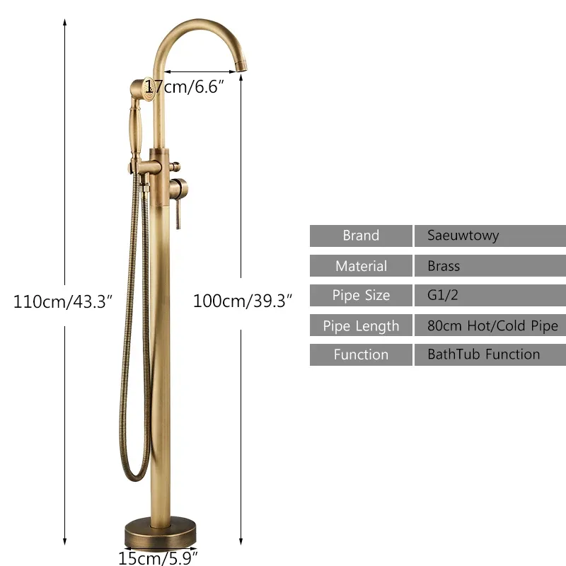 Antiek messing badkuip douchekraan vloer staand douchekuip tuit single handle hotcold water mixer tap badkamer douche kraan