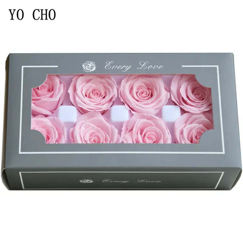 Yo Cho 8pcs / Box Une fleur de rose éternelle 4-5 cm Fleur fraîche préservée Rose de la Saint-Valentin Mariage Gâchage de Thanksgiving