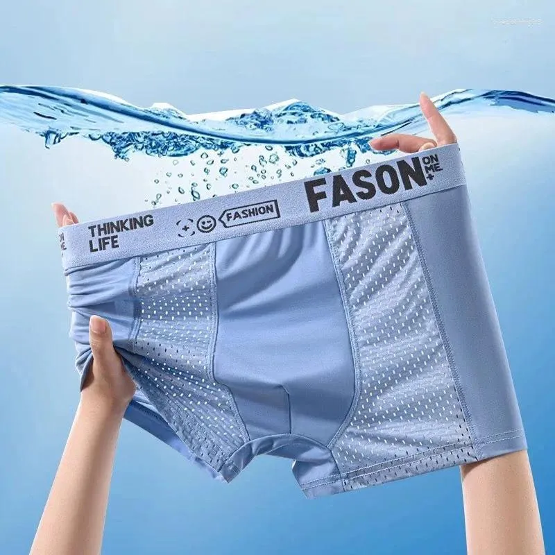 Underpants 1pcs Mesh Ice Boxer Shorts biancheria bianche da uomo Fasqm mutandine slim traspiranti in bambù lingerie plus size l-6xl