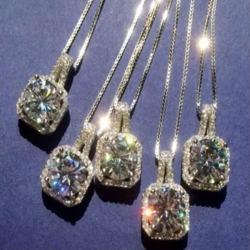 Eenvoudige Koreaanse mode -sieraden 925 Sterling Silver 6 kleur zirkonia ronde gesneden diamant cz edelstenen vrouwen schattige chian ketting pendan2462