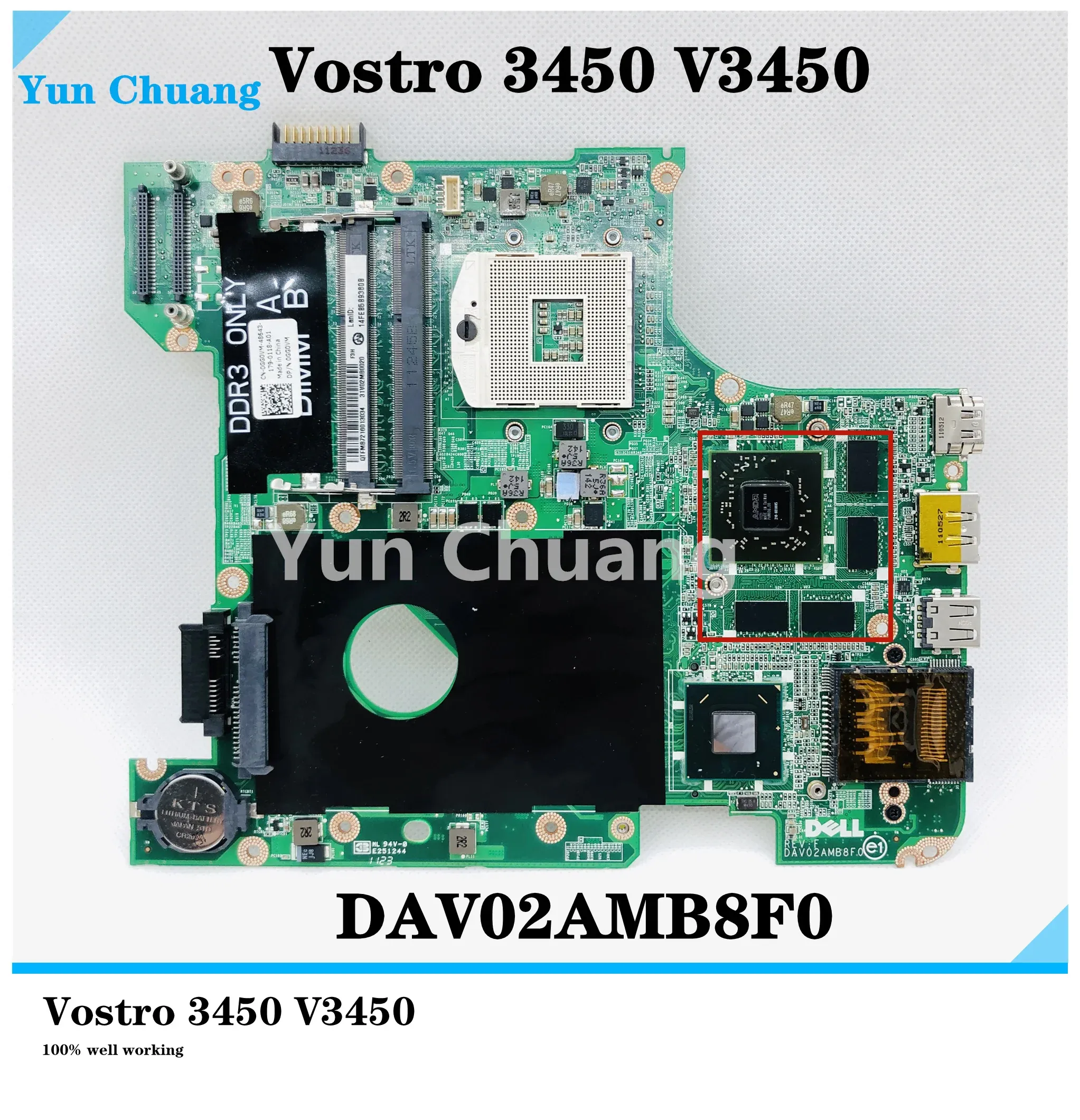 Moederbord gebruikte CN0GG0VM voor Dell Vostro 3450 V3450 Laptop Motherboard DAV02AMB8F0 DAV02AMB8F1 HM67 DDR3 HD6630M 1GB GPU Maineboard