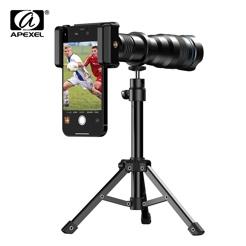 Lens Apexel Ny 36x telezoomobjektiv med metall stativ universalklippteleskop för iPhone Samsung Shooting Birds Watching Concert