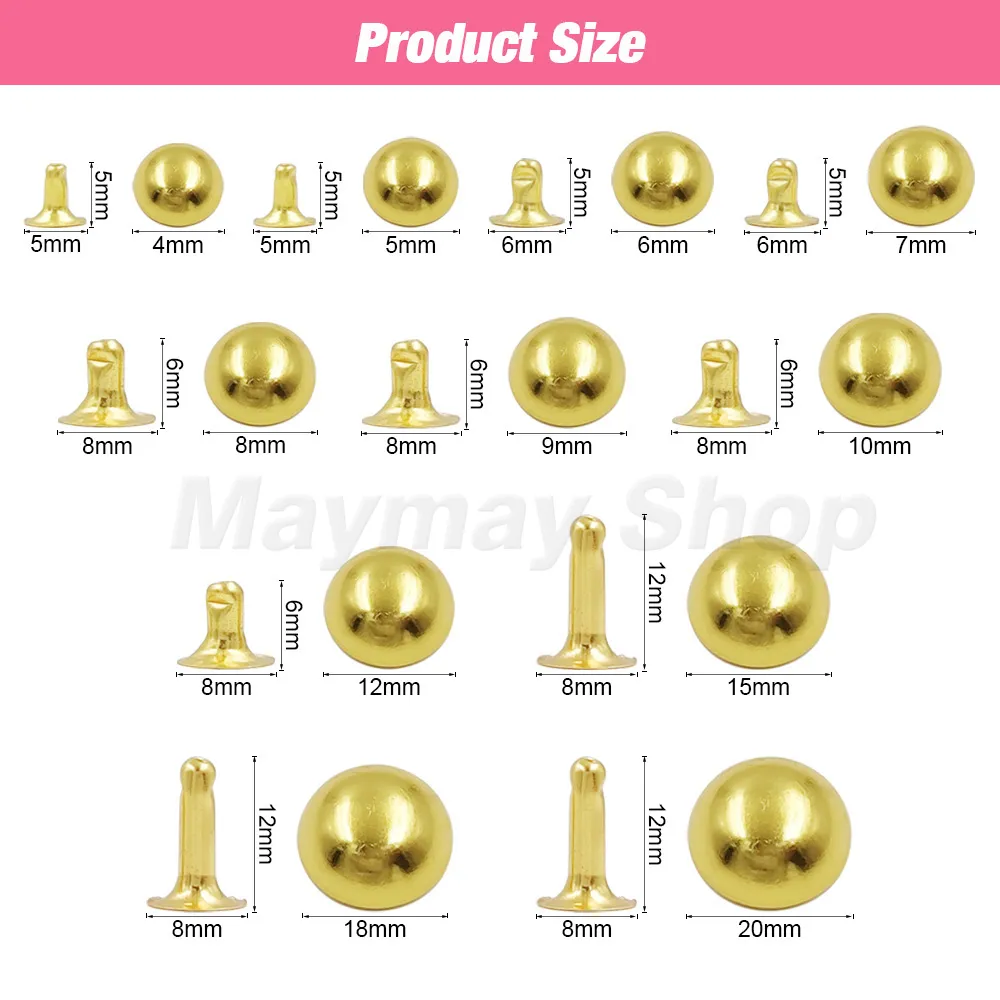 Metal Dome Cap Rivets Studs Round Rivet pour cuir Craft Sac CEINTURE CEINTROLES Vêtements Chaussures Collier Pièces ACCESSOIRES