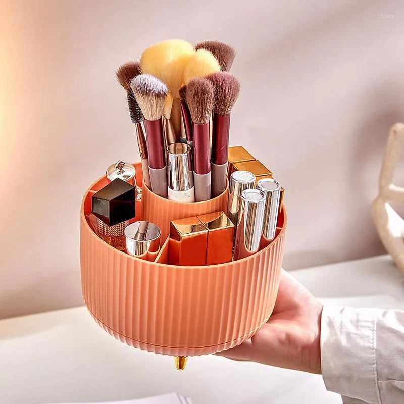 Förvaringslådor Portabla makeupborstar Holder 360 ° Roterande skrivbordsorganisatör Kosmetiska lådans smyckesbehållare Make Up Tools