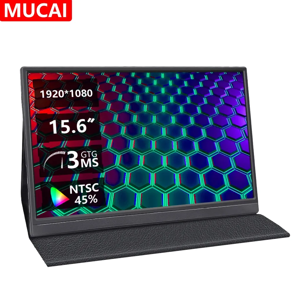 Monitorer Mucal 15,6 tum Portable Monitor FHD 1920*1080 Travelspel 15,6 "Displayskärm för bärbar datoromkopplare PS4 PS5 Xbox MacBook