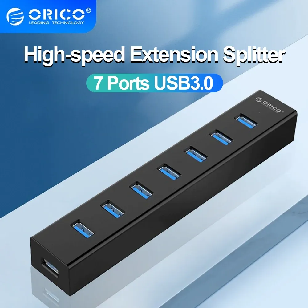 Hubs Orico USB Hub 7 Ports USB 3.0 Splitteradapter Highspeed Hub für Desktop -PC -Mac -Laptop -Tastatur -Maus -Maus -Festplatten -Adapter