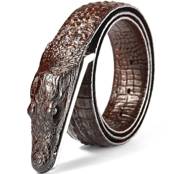Fashion Men039s Belt Crocodile Pattern Genuine Leather Belt Business Casual Simulation Crocodile Belt Alligator Head Gift For M1002063