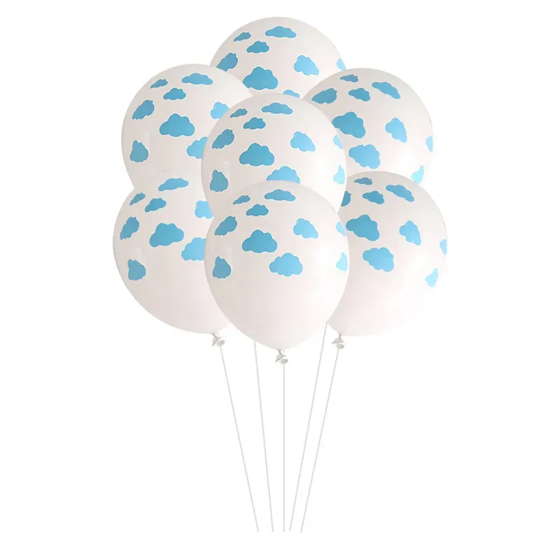 10pcs 12 "blaue weiße Wolkenballons Boy Flugzeug Spielzeug Geburtstag Hochzeitsdekor Hawaii Themen Kinder Geburtstagsfeier Air Globos Lieferungen