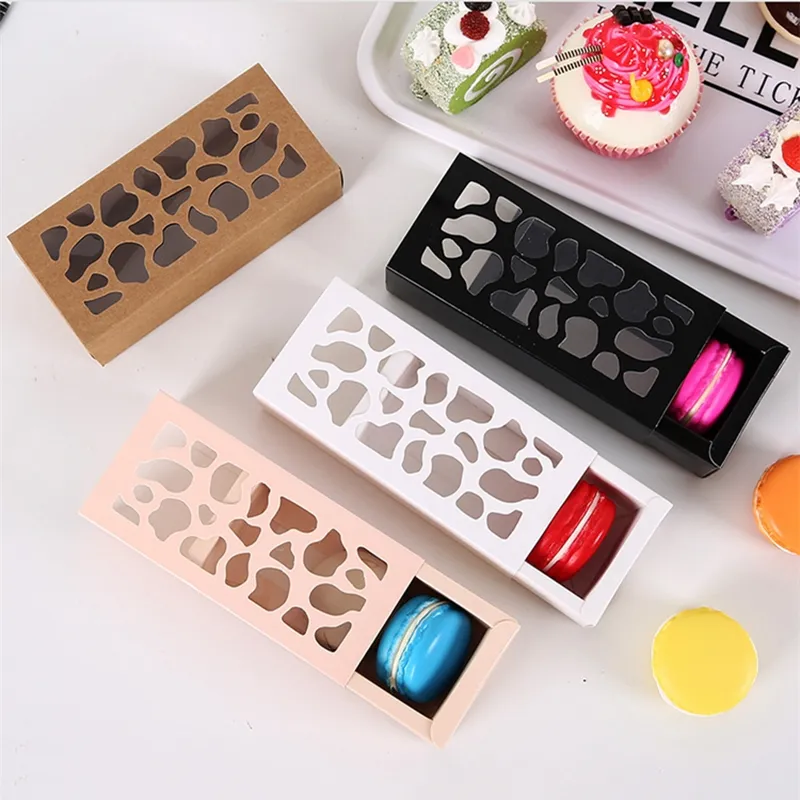 Stobag 10st Hollow Macarons Biscuit Box Long / Shortcake Cake Nougat Box Chocolate Paper Present Box Wedding Birthday Party