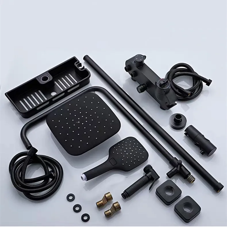 Simple Three-ways Bathroom Shower Mixer with Bathtub Faucet Matte Black Thermosatic Bathroom Shower System Spa Shower Set