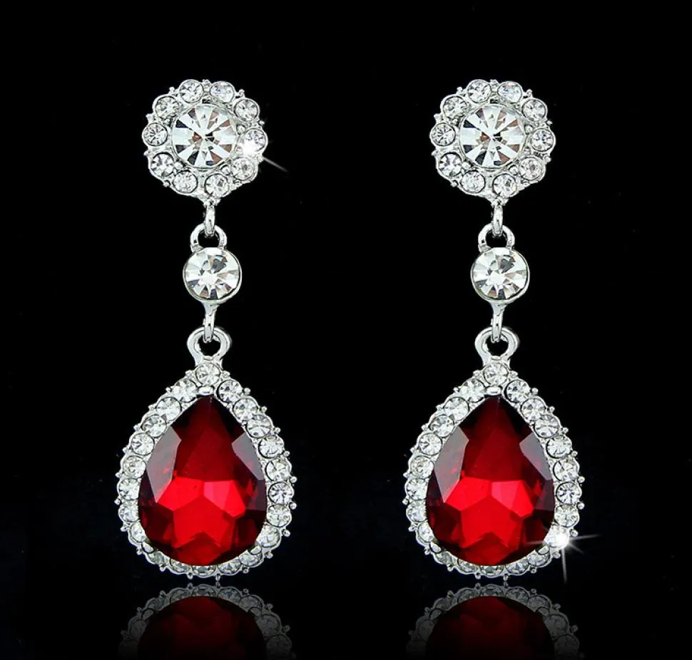Fashion Bridal Jewelry Crystals Boucles d'oreilles Silver Richestones Long Drop Bringle 5 Colors Wedding Gift2719407
