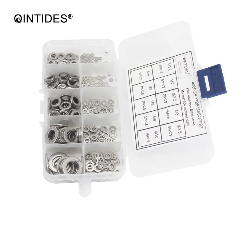 QINTIDES 400 sztuk m1,6 m2 m2 m3 M3 mieszanie zwykłe podkładki małe serie Produkt Assorted Kit ISO7092 M3.5 M4 M5 M6 M8 Podkładka